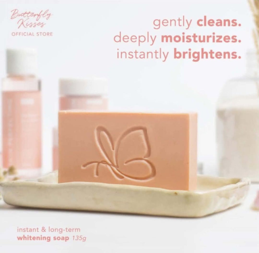 The Butterfly Kisses Instant & Long-Term Whitening Soap is a coconut oil
