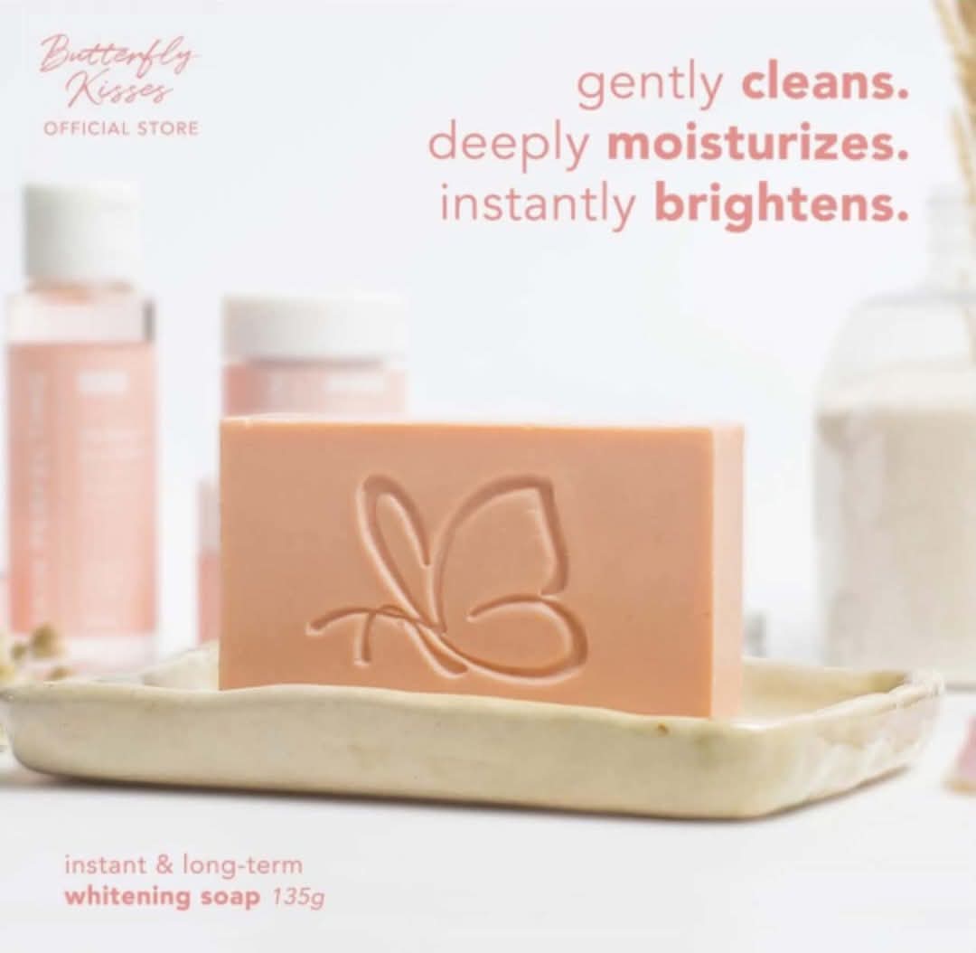 The Butterfly Kisses Instant & Long-Term Whitening Soap is a coconut oil